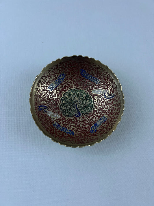 Brass Decorative Round Bowl Minakari Work Peacock Design