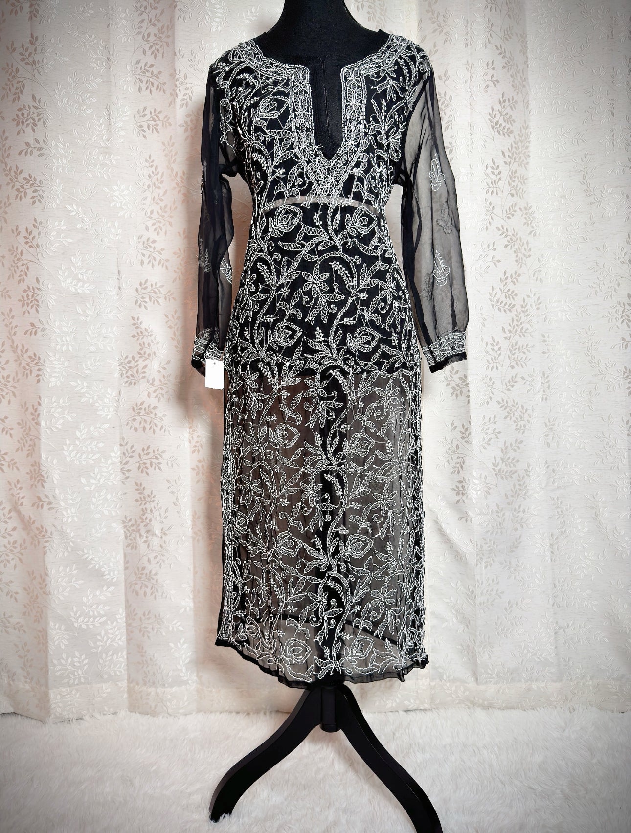 Chikankari Black Kurti: Elegant Tunic with Slits - Femantraa