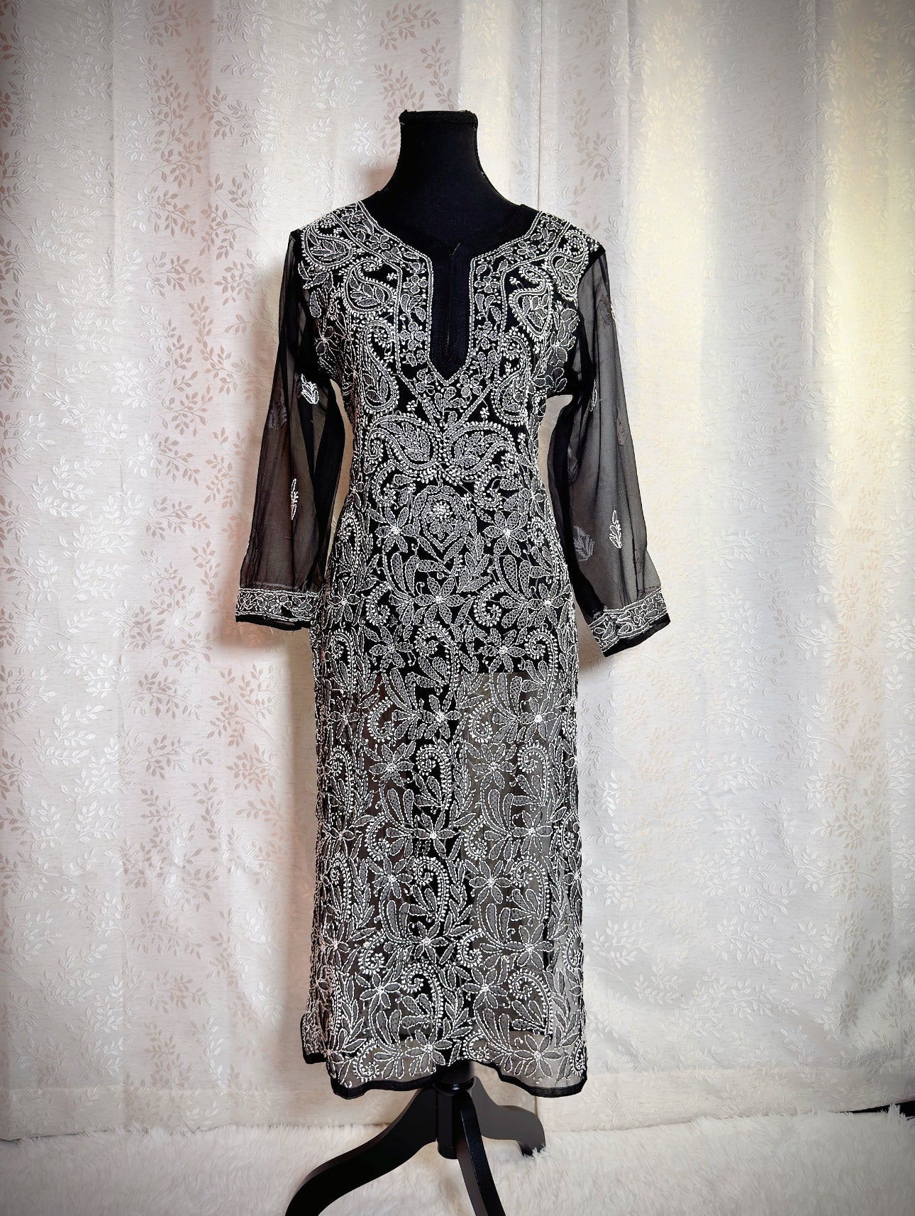 Chikankari Black Kurti: Elegant Tunic with Slits - Femantraa