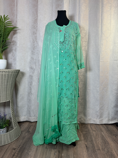 Mirror Embellished Chikankari Palazzo Set: Ethnic Elegance - Femantraa