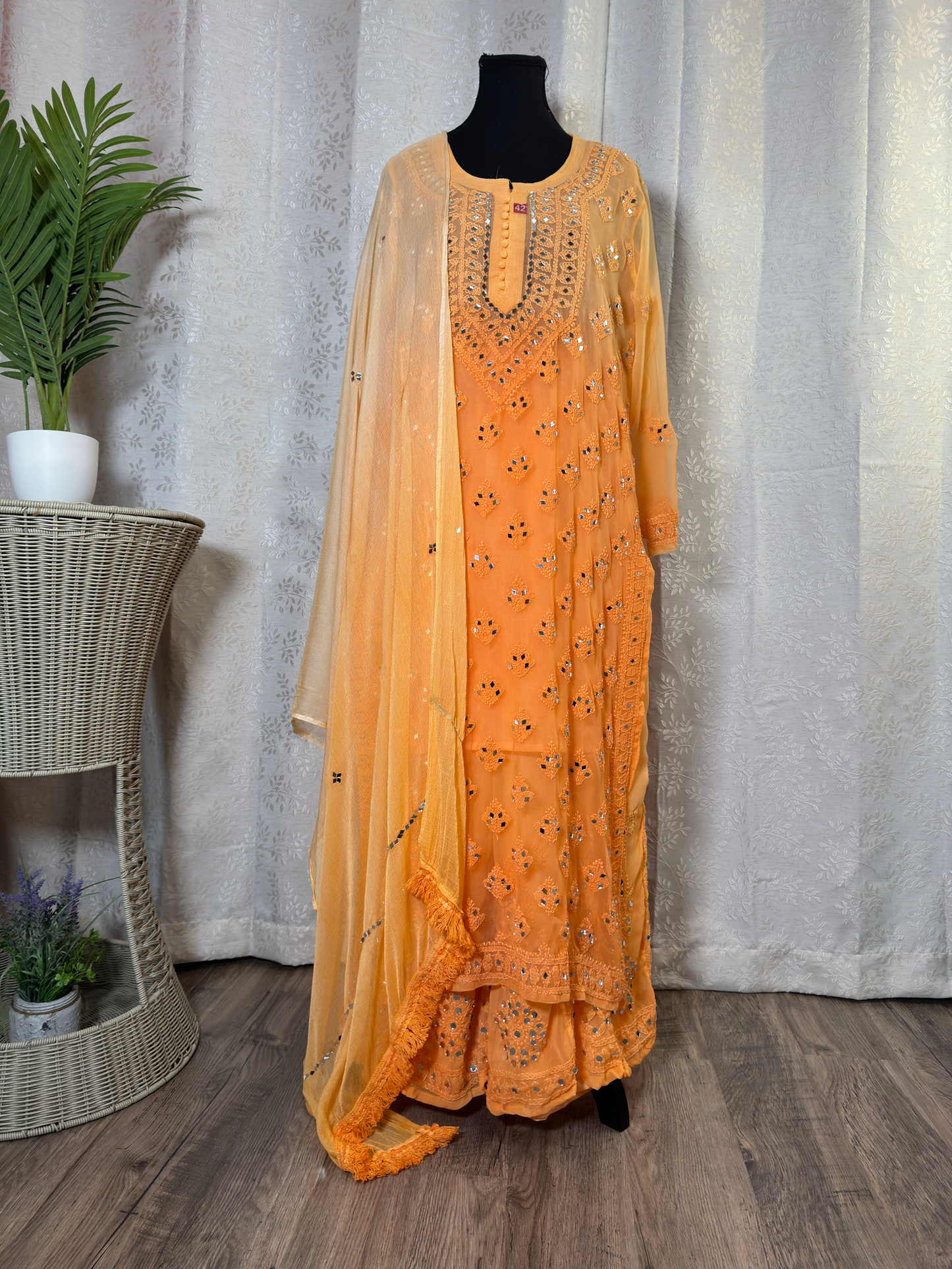 Mirror Embellished Chikankari Palazzo Set: Ethnic Elegance - Femantraa