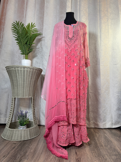 Mirror Embellished Chikankari Palazzo Set: Ethnic Elegance - Femantraa