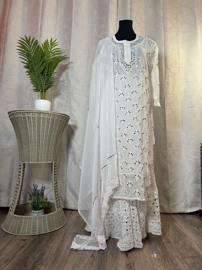 Mirror Embellished Chikankari Palazzo Set: Ethnic Elegance - Femantraa