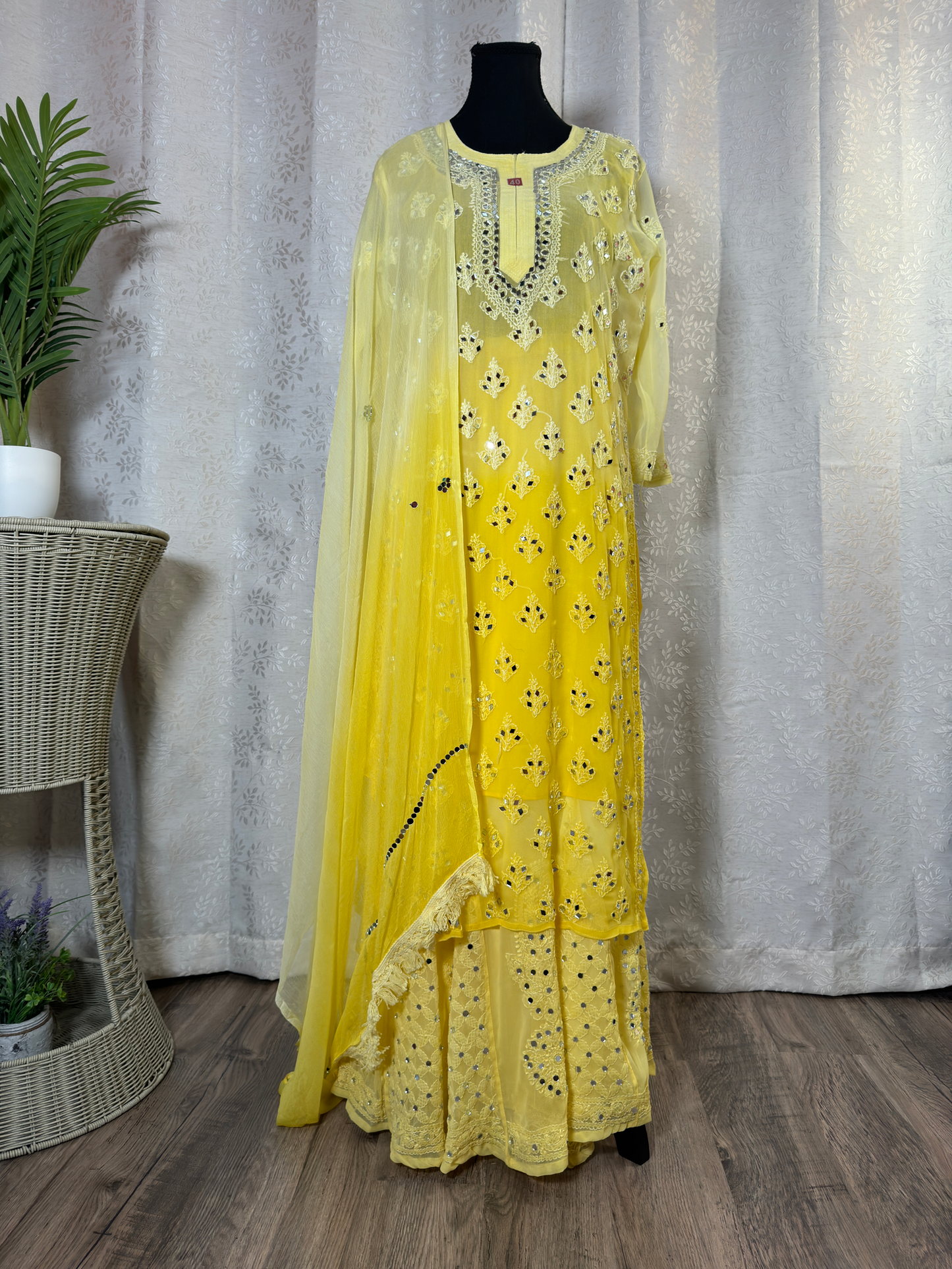 Mirror Embellished Chikankari Palazzo Set: Ethnic Elegance - Femantraa