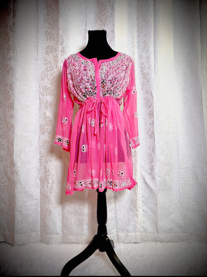 Chikankari Peplum Tunics with mirror embellishments - Femantraa