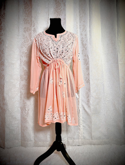 Chikankari Peplum Tunics with mirror embellishments - Femantraa