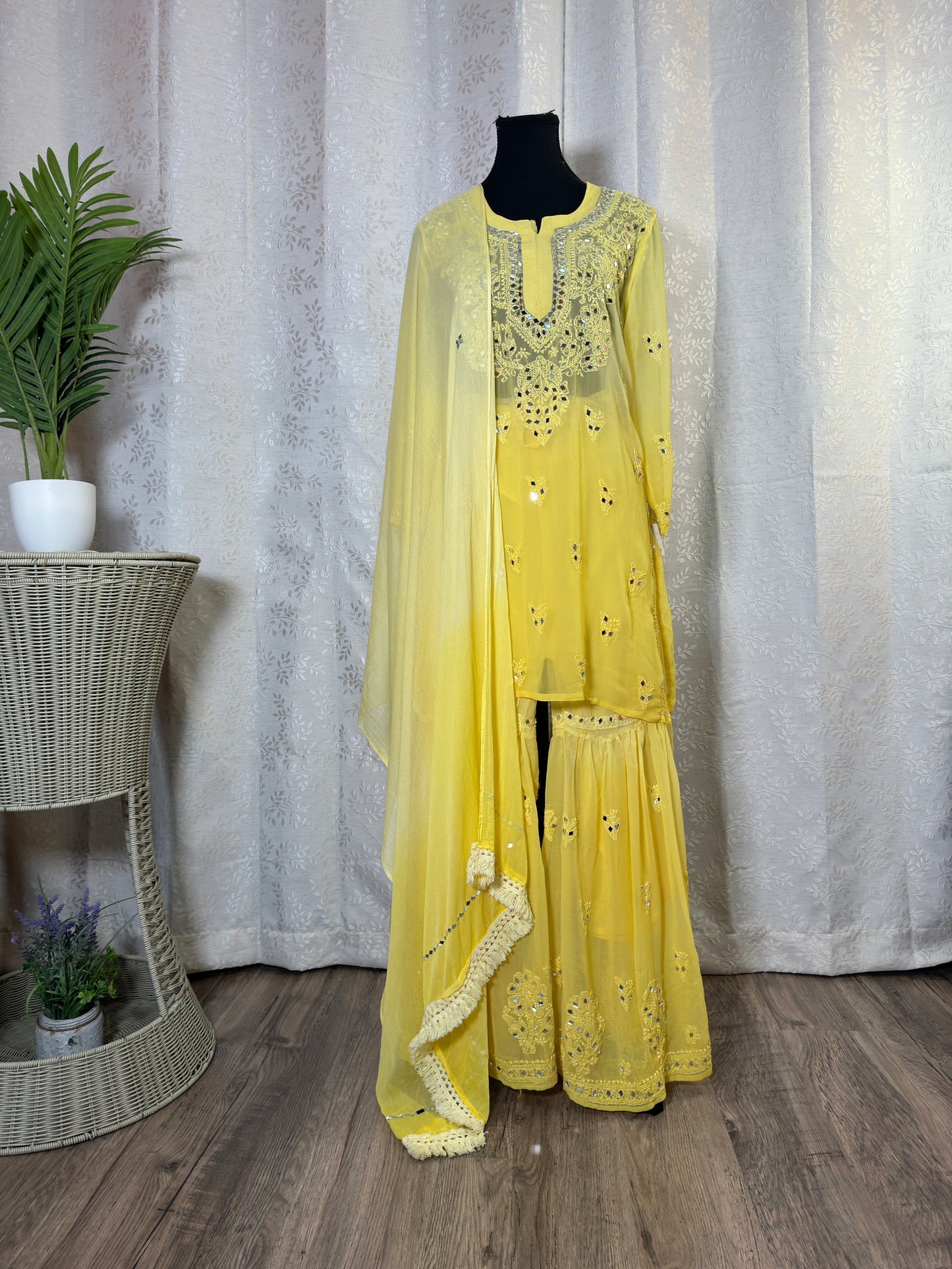 Mirror Embroidered Chikankari Sharara Set: Elegant Style - Femantraa