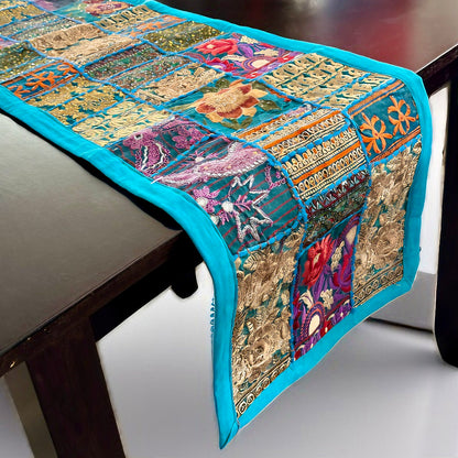 Patchwork embroidered decorative Table Runner (Blue)