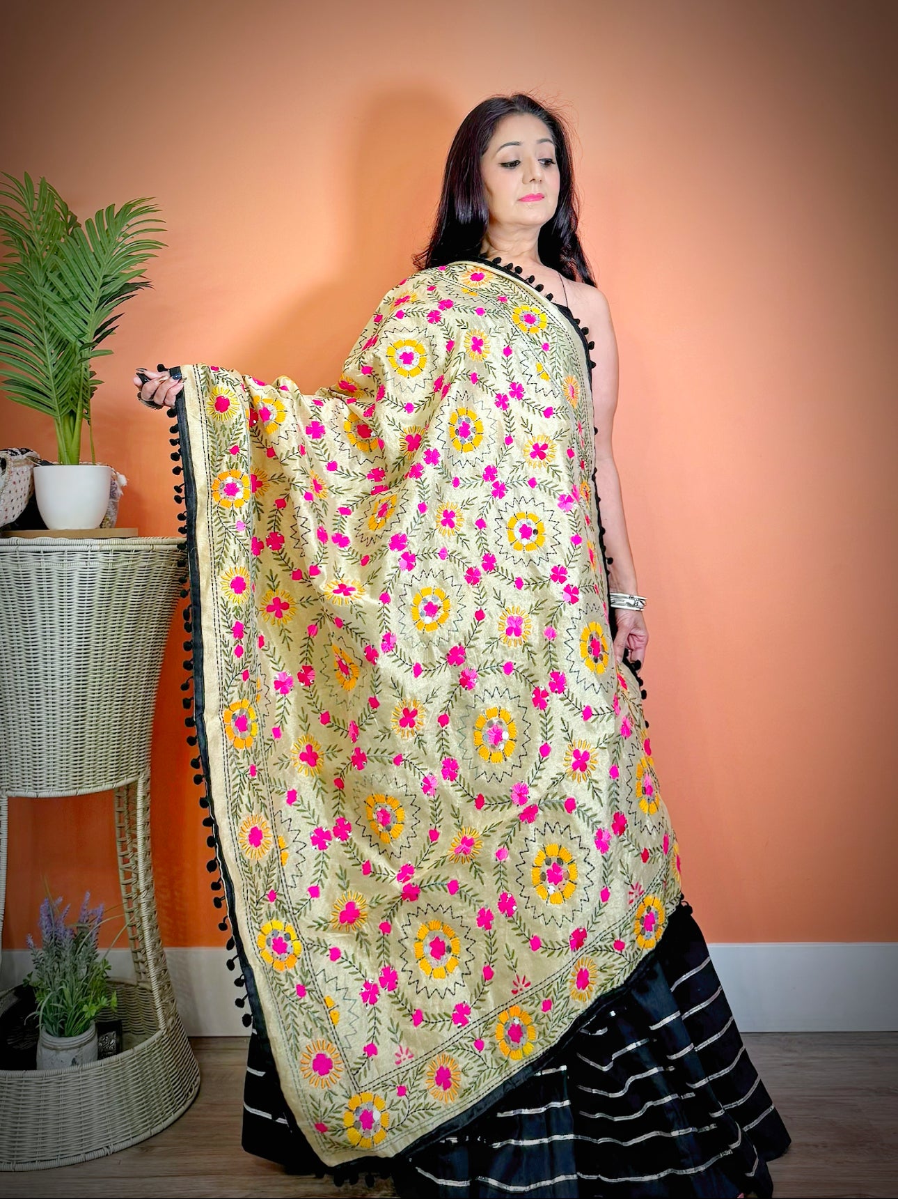 Chanderi Phulkari Dupatta - Femantraa