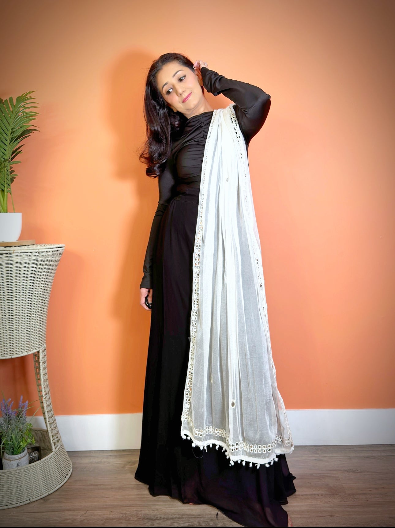 Plain Chiffon mirror embellished dupatta - Femantraa