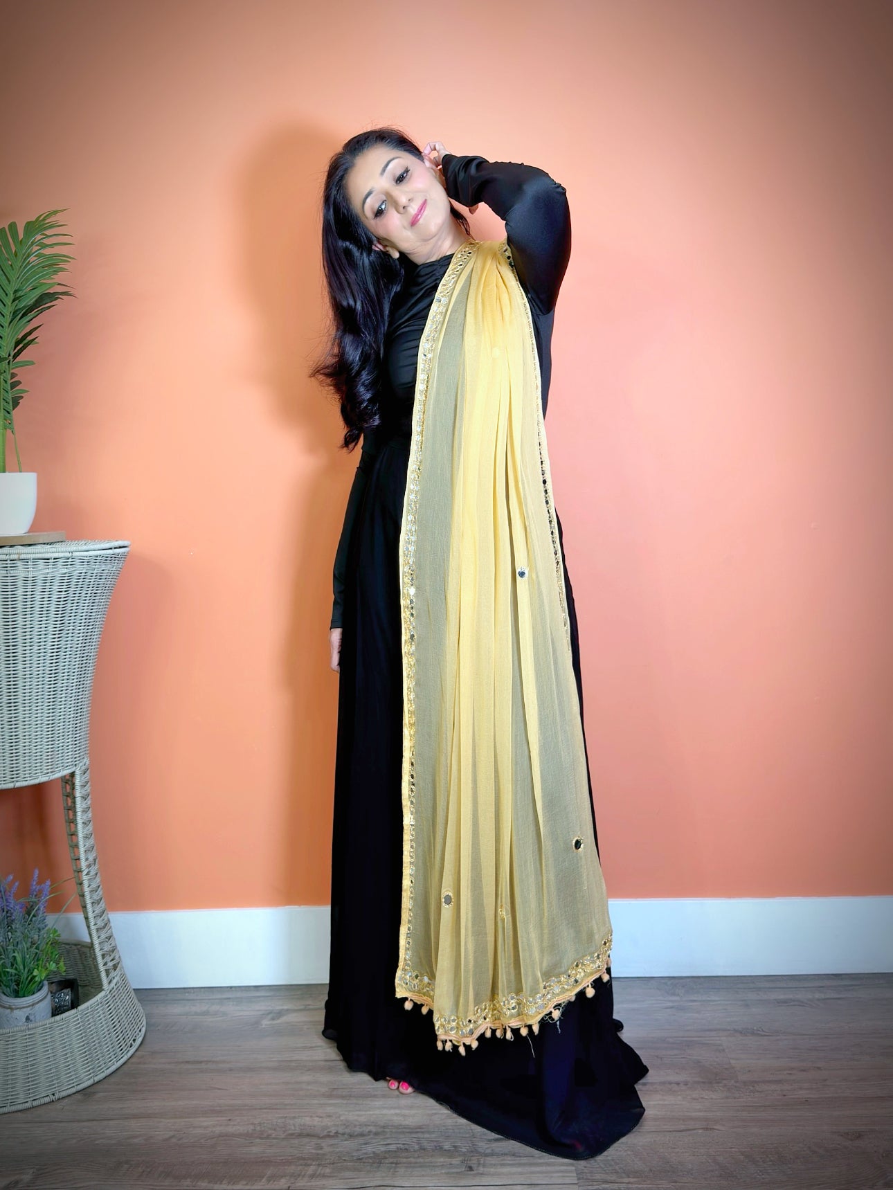 Plain Chiffon mirror embellished dupatta - Femantraa