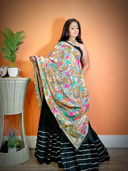 Boho Chic Chanderi Madhubani Dupatta - Femantraa