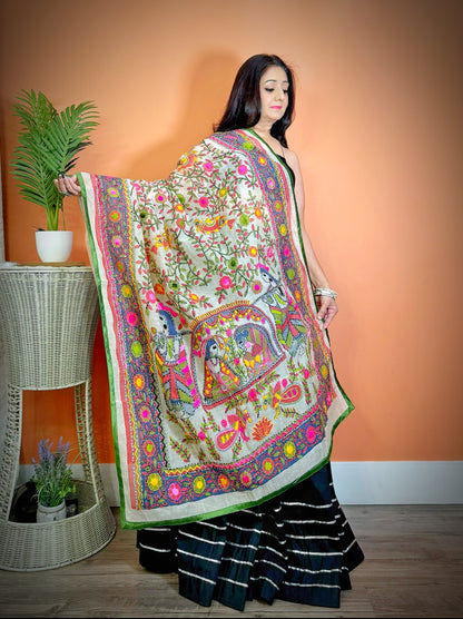 Boho Chic Chanderi Madhubani Dupatta - Femantraa