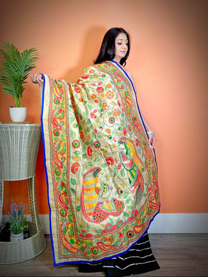 Boho Chic Chanderi Madhubani Dupatta - Femantraa