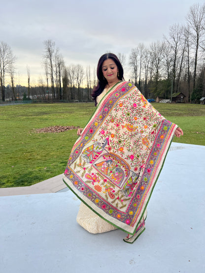 Boho Chic Chanderi Madhubani Dupatta - Femantraa