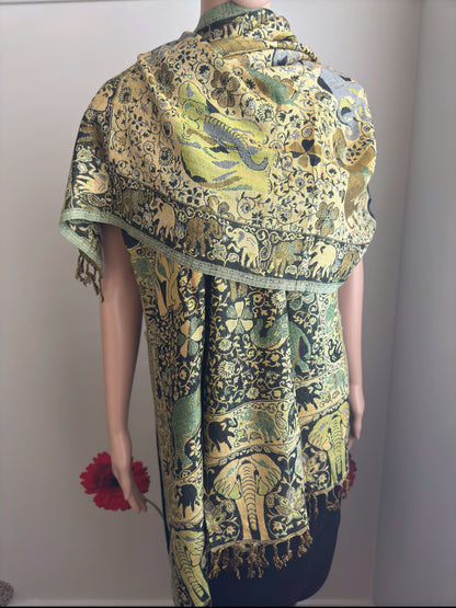 Elephant & Dune Scarf reversible Stole (Green)