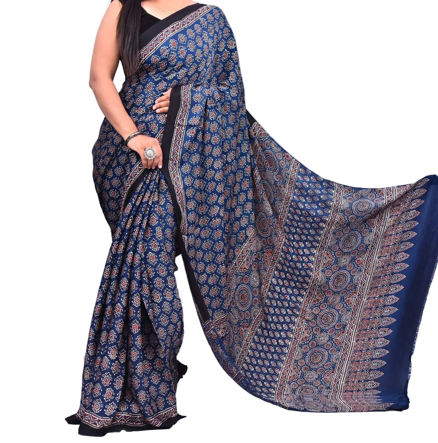 Blue Ajrakh Modal Reversible Saree