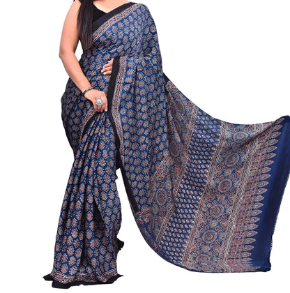 Blue Ajrakh Modal Reversible Saree
