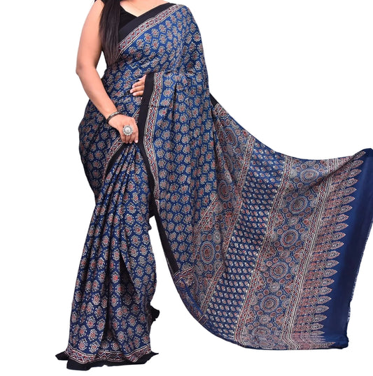 Blue Ajrakh Modal Reversible Saree