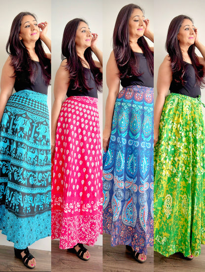 Bohemian Dream: Colourful Jaipuri Printed Wrap Around Skirts - Femantraa