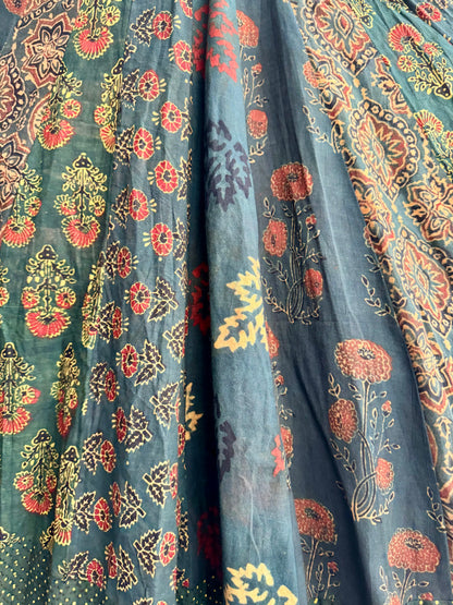 Long maxi Ghera Lehenga Skirts - Cotton Ajrakh handblock