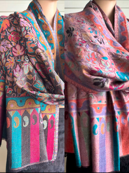 Pashmina Kani reversible Stole-Black Hues (5 designs)