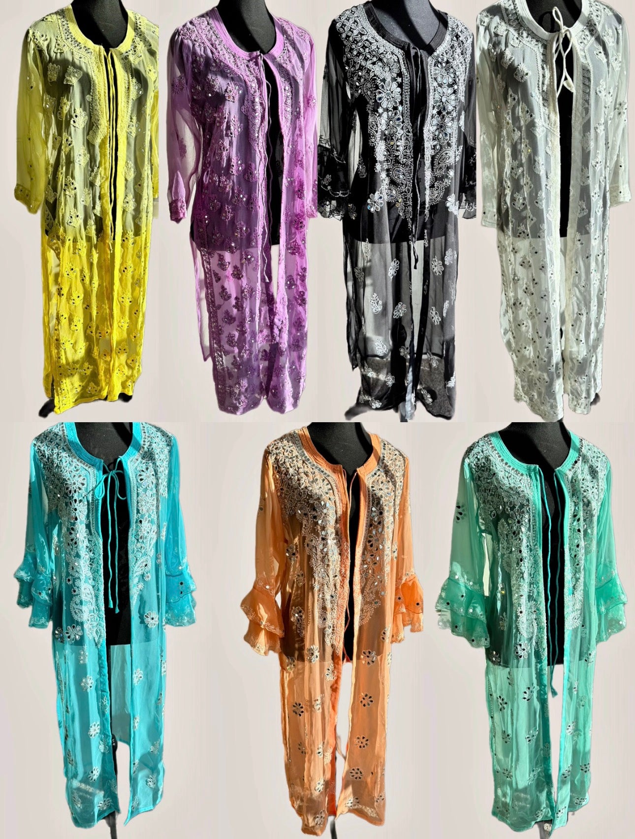 The Modern Choga: Hand-Embroidered Chikankari & Shisha (Mirror) Work Faux Georgette Long Jacket