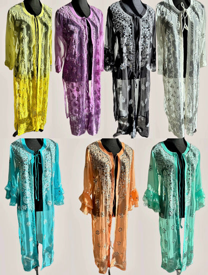 The Modern Choga: Hand-Embroidered Chikankari & Shisha (Mirror) Work Faux Georgette Long Jacket