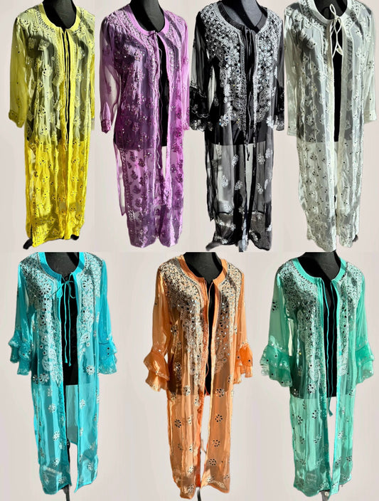 The Modern Choga: Hand-Embroidered Chikankari & Shisha (Mirror) Work Faux Georgette Long Jacket