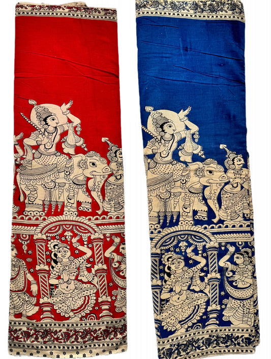 Kalamkari (screenprint) mulmul saree (Deities and Epics)