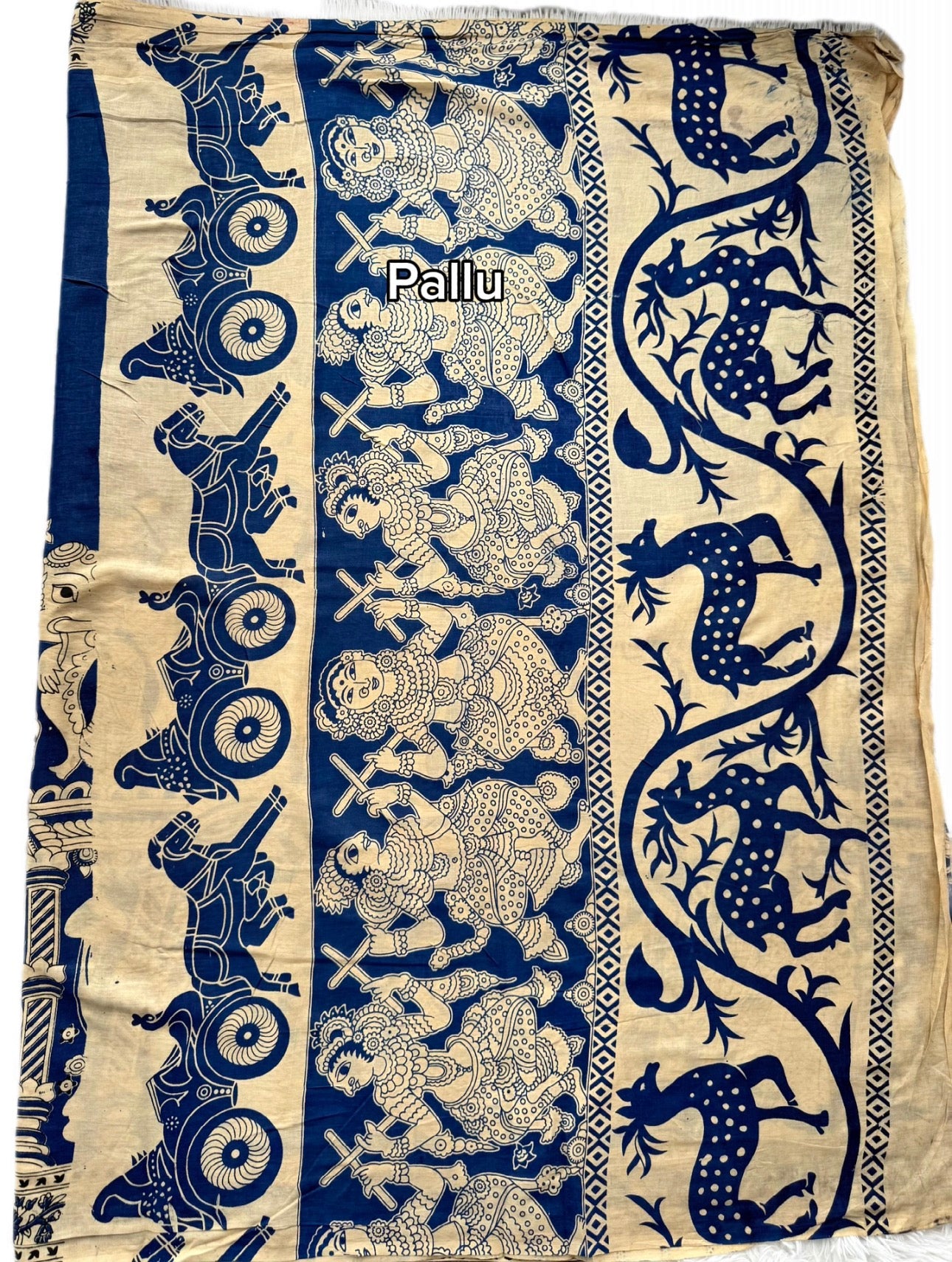 Kalamkari (screenprint) mulmul saree (Deities and Epics)
