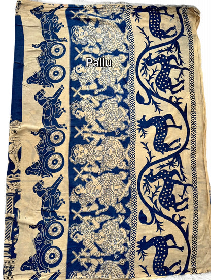 Kalamkari (screenprint) mulmul saree (Deities and Epics)