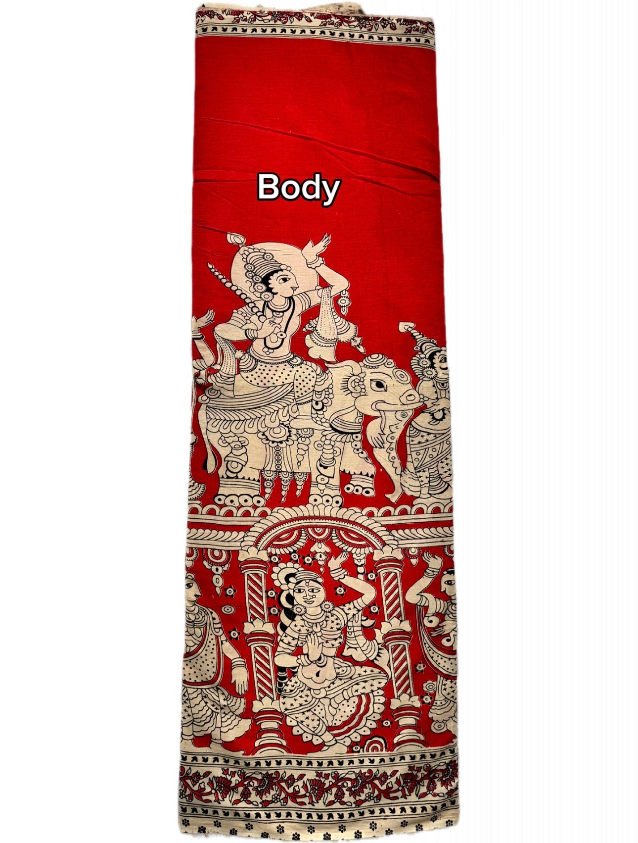 Kalamkari (screenprint) mulmul saree (Deities and Epics)