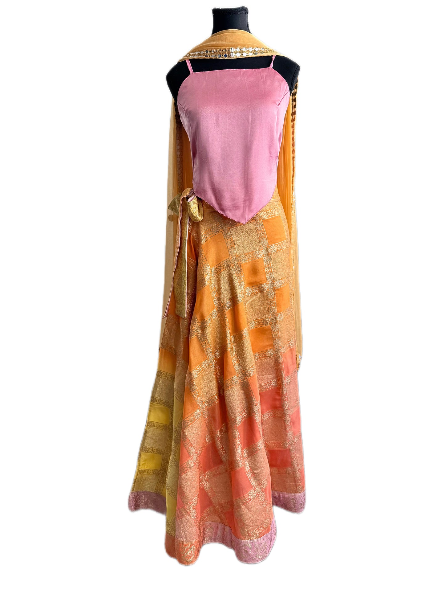 Ananta Madras Check inspired Wrap Saree Lehenga Skirt, Choli top & Dupatta Sets
