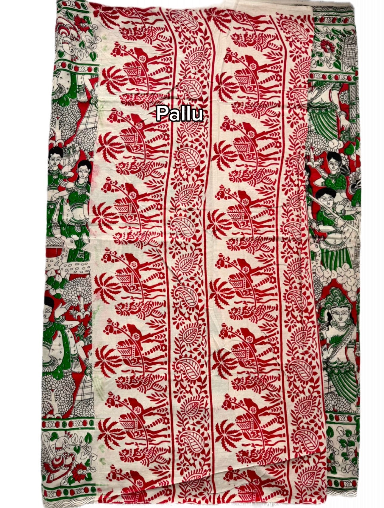 Kalamkari (screenprint) mulmul saree (Ramayana scenes)