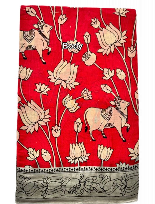Kalamkari (screenprint) mulmul saree (Nandi & vines)