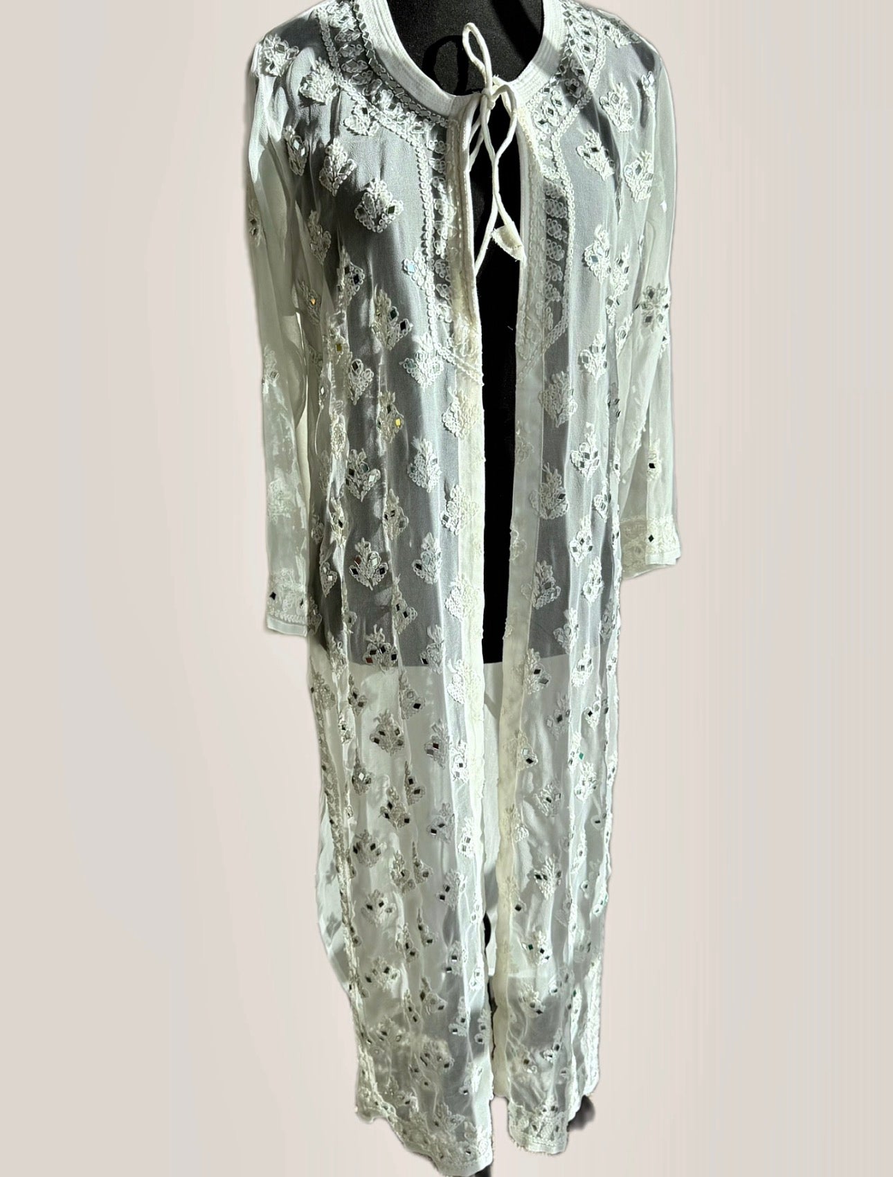 The Modern Choga: Hand-Embroidered Chikankari & Shisha (Mirror) Work Faux Georgette Long Jacket