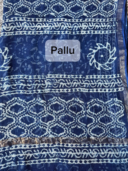 Kota Doria Saree – Hand Block Printed Bagru Natural Dye Cotton Silk Saree