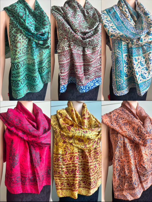 Pure Silk Handblocked Scarves (6 designs)