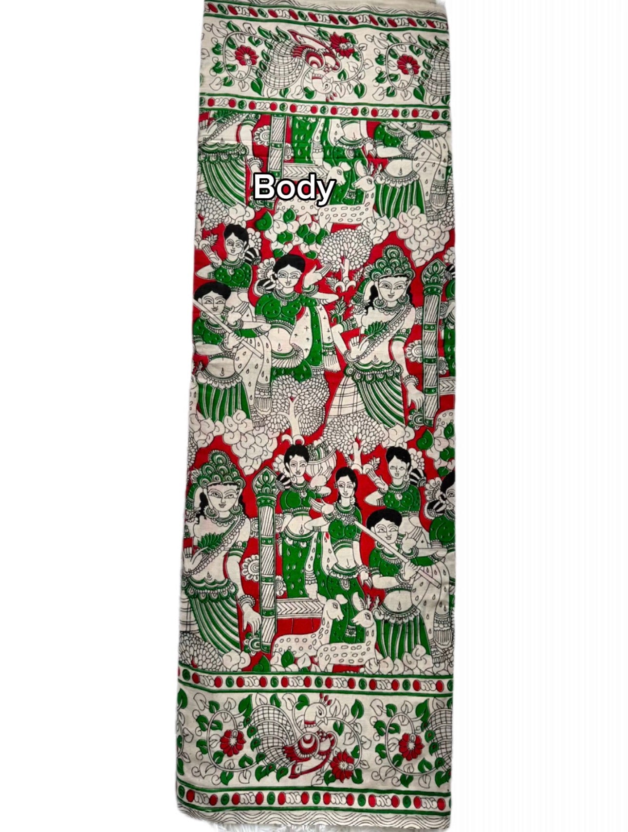 Kalamkari (screenprint) mulmul saree (Ramayana scenes)