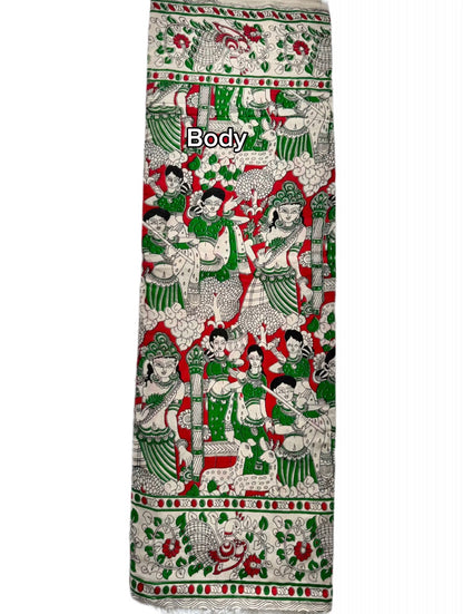 Kalamkari (screenprint) mulmul saree (Ramayana scenes)