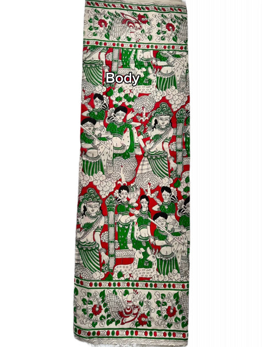 Kalamkari (screenprint) mulmul saree (Ramayana scenes)