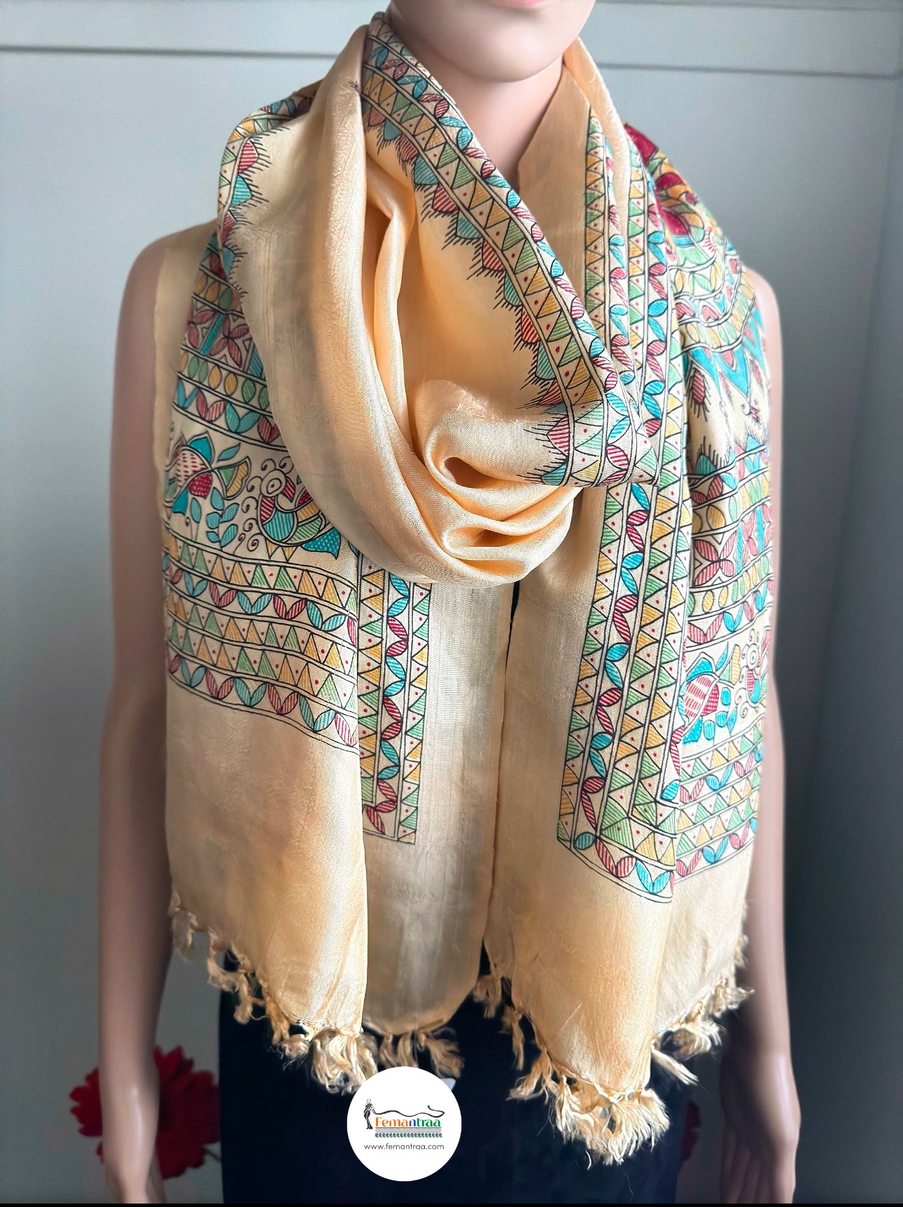 Boho Madhubani Ethnic Silk Scarf Stole: Artisanal Elegance