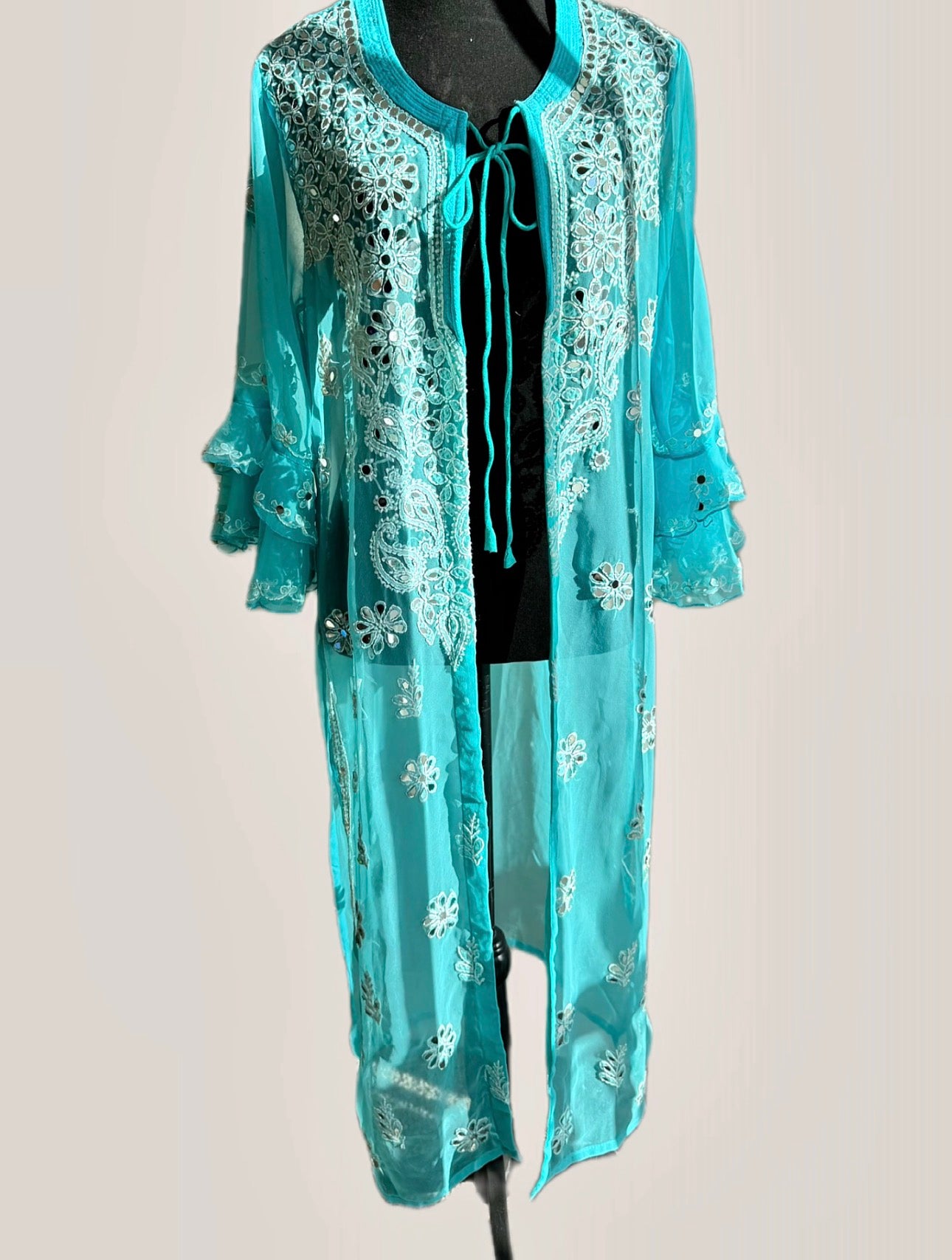 The Modern Choga: Hand-Embroidered Chikankari & Shisha (Mirror) Work Faux Georgette Long Jacket