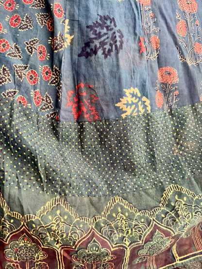 Long maxi Ghera Lehenga Skirts - Cotton Ajrakh handblock