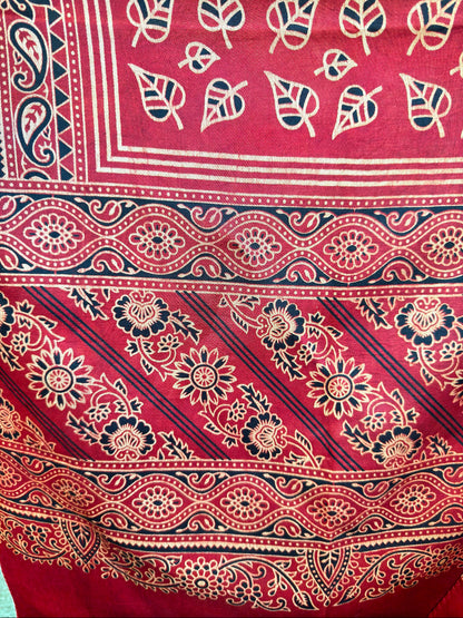 Ethnic Charm: Boho Ajrakh Mashru Silk Scarf (Red multi dye - 7 designs)