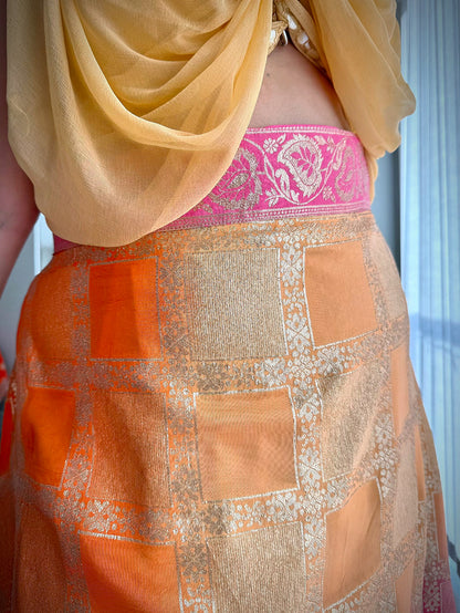 Ananta Madras Checks Wrap Saree Lehenga Skirt