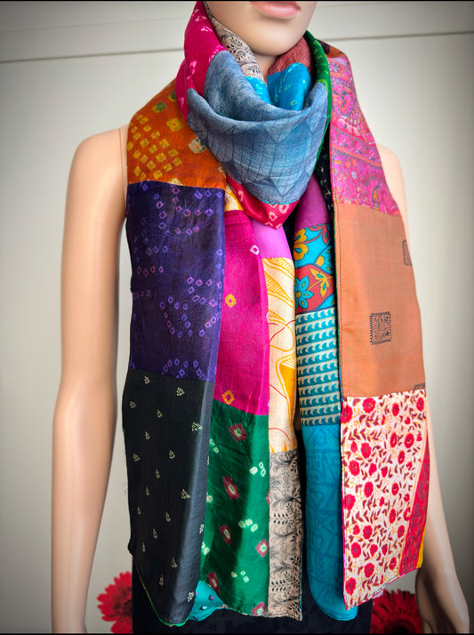 Handmade Silk Patchwork Reversible Scarves- Style 3