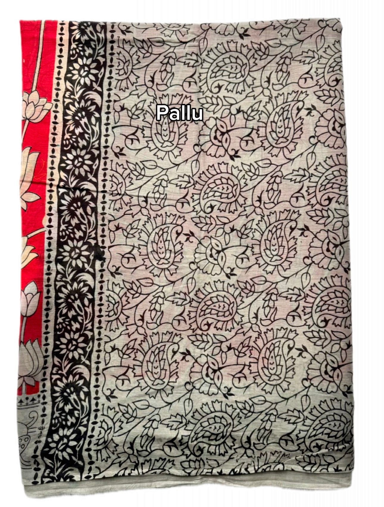 Kalamkari (screenprint) mulmul saree (Nandi & vines)