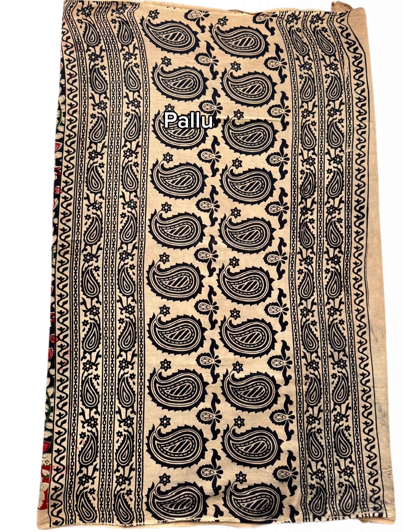 Kalamkari (screenprint) mulmul saree (Florals & vines)